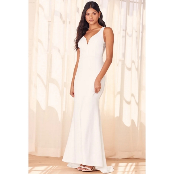 LULUS Extraordinary Romance White Button Back Mermaid Maxi Dress Medium - Picture 1 of 5
